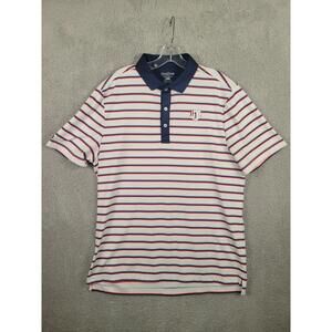 Good Good Polo Shirt Mens Large White Striped Barber Golf Performance